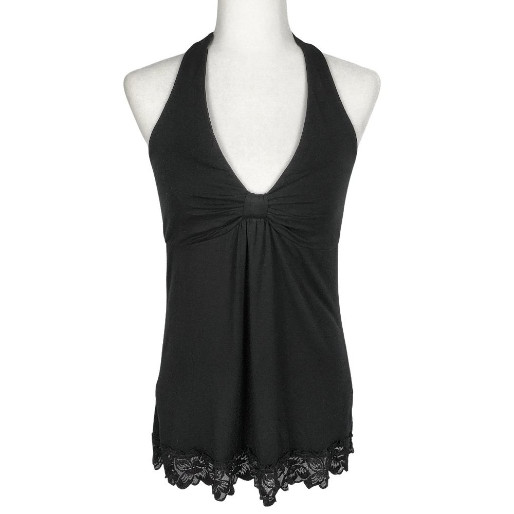 WHBM Lace Trim Flowy Halter Top Black Women's Medium Evening Party Cocktail